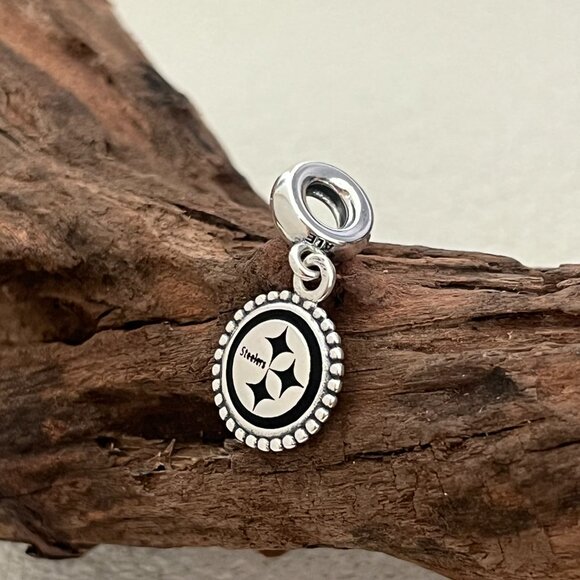 Pandora Pittsburgh Steelers Black S925 Silver Dangle Charm - Picture 3 of 4